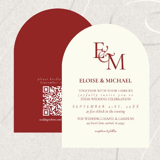 Invitation Classic Burgundy Red Monogram Minimalist Wedding