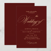 Invitation Classic Burgundy Script Wedding (Devant / Derrière)