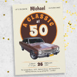 Invitation Classic Car Fun Retro 50th Birthday Party<br><div class="desc">Classic Car Fun Retro 50th Birthday Party Invitation. Un design rétro amusant pour une fête d'anniversaire classique à thème. Le design comprend une voiture d'époque et c'est parfait pour les amateurs de voitures ! Découvrez la collection pour un décor de fête assorti.</div>