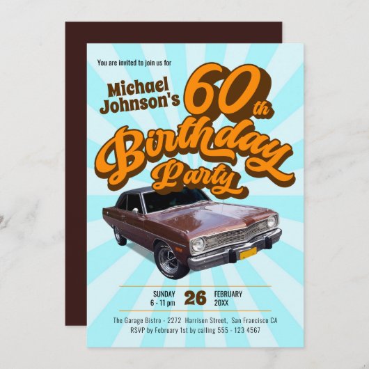 Invitation Classic Car Retro Fun 60e Anniversaire (Devant / Derrière)