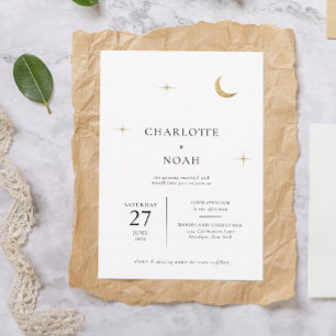 Invitation Classic Celestial Gold Moon Stars Mariage