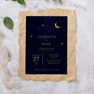 Invitation Classic Celestial Midnight Gold Moon Stars Mariage