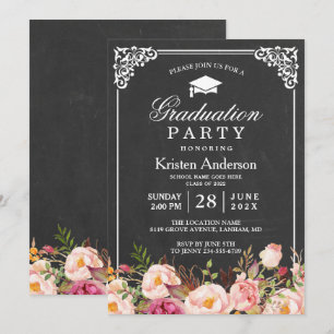 Invitation Classic Chalkboard Frame Floral Graduation Party