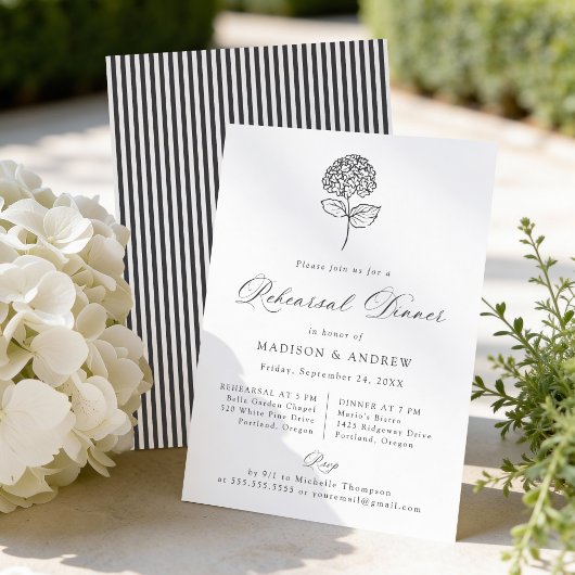 Invitation Classic Charcoal Hydrangea Rehearsal Dinner