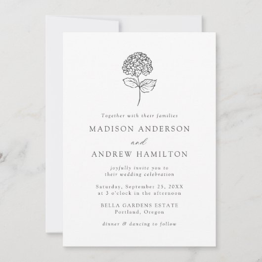 Invitation Classic Charcoal Hydrangea Wedding (Devant)