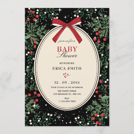 Invitation Classic cherry bow baby shower (Devant)