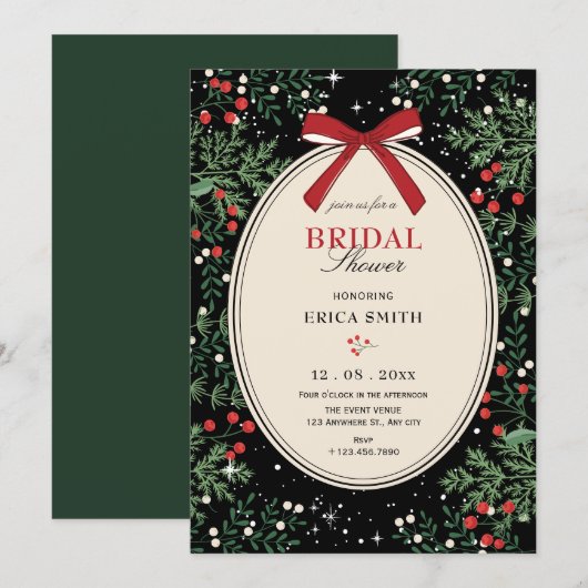 Invitation Classic cherry bow bridal shower (Devant / Derrière)
