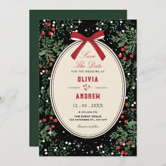 Invitation Classic cherry bow wedding (Devant / Derrière)