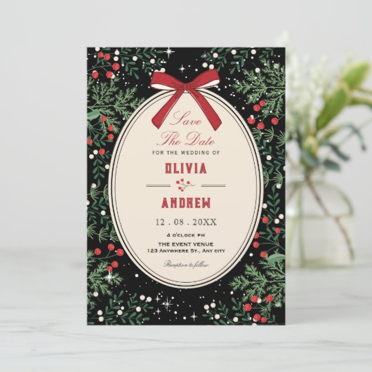 Invitation Classic cherry bow wedding (Debout devant)