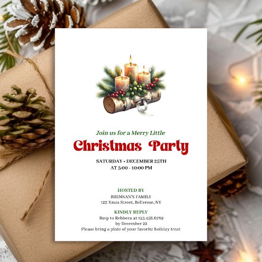 Invitation Classic Christmas Decoration Holly Berries Invite