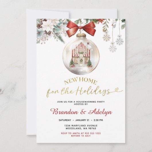 Invitation Classic Christmas House Winter Floral Housewarming (Devant)