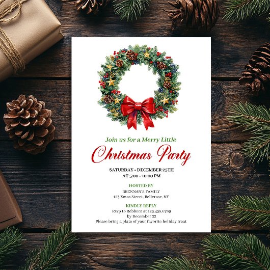 Invitation Classic Christmas Wreath Party Editable Invite