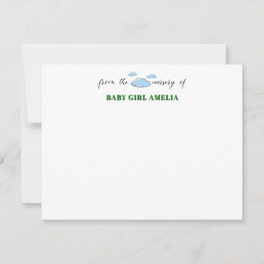 Invitation Classic Clouds Forest Green Name Nursery Note Card (Devant)