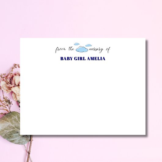 Invitation Classic Clouds Navy Blue Name Nursery Note Card
