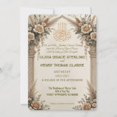 Invitation Classic Cream Antique Gold Floral Islamic Wedding  (Devant)