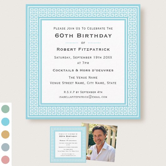 Invitation Classic Custom Age Photo Anniversaire Party Blue