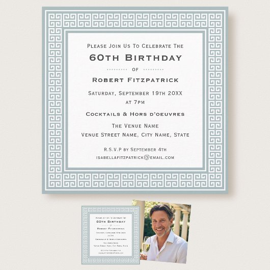 Invitation Classic Custom Age Photo Clé grecque Gris d'annive