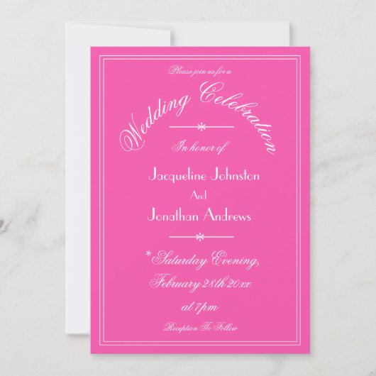 Invitation Classic Custom Bride Groom Fuchsia Mariage rose (Devant)