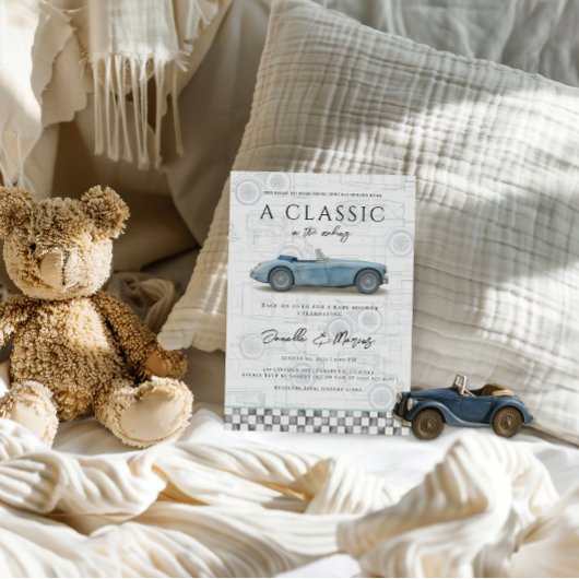 Invitation Classic dans le Baby shower automobile Making Blue