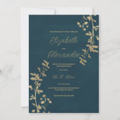 Invitation Classic dark green elegant gold floral wedding (Devant)