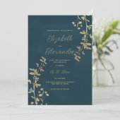 Invitation Classic dark green elegant gold floral wedding (Debout devant)