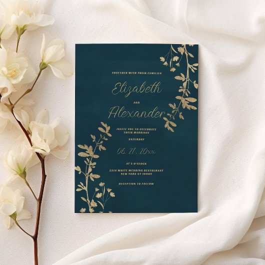 Invitation Classic dark green elegant gold floral wedding