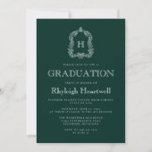 Invitation Classic Dark Green Monogram Crest Graduation Party (Devant)