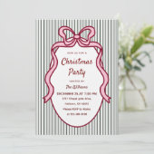 Invitation Classic Dark Green Stripes & Pink Bow Christmas  (Debout devant)
