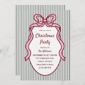 Invitation Classic Dark Green Stripes & Pink Bow Christmas  (Devant / Derrière)