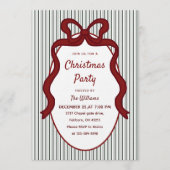 Invitation Classic Dark Green Stripes & Red Bow Christmas  (Devant)