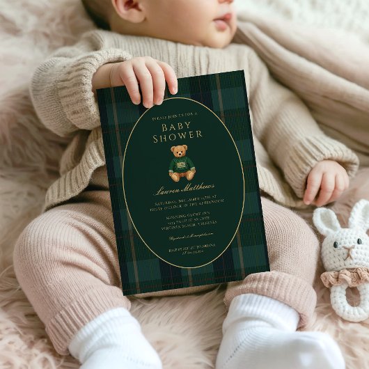 Invitation Classic Dark Plaid Lauren Inspired Baby Shower 