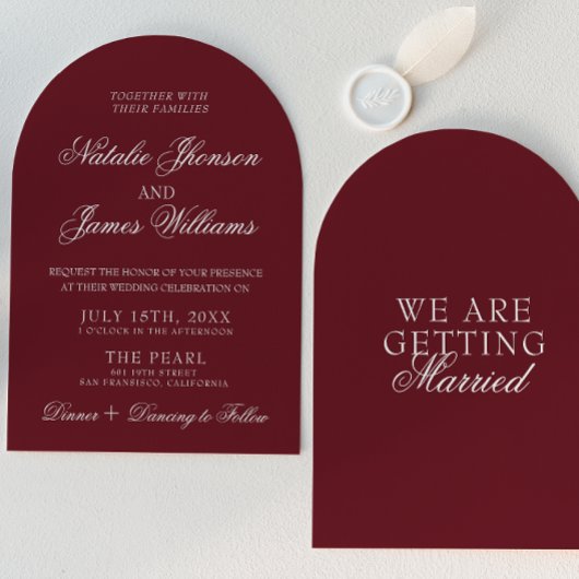 Invitation Classic Deep Burgundy Old Money Arched Wedding