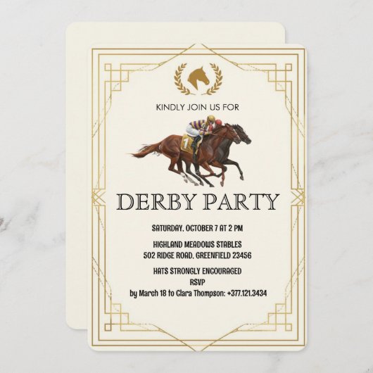 Invitation Classic Derby Horse Racing Invite (Devant / Derrière)