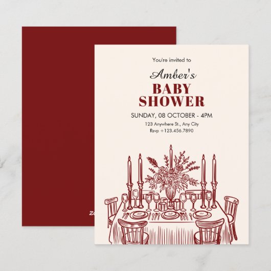 Invitation Classic Dining table baby shower (Devant / Derrière)