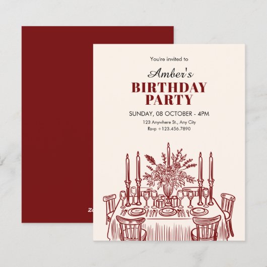 Invitation Classic Dining table birthday (Devant / Derrière)