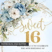 Invitation Classic Dusty Blue Floral Sweet 16th Birthday