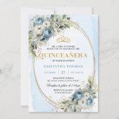 Invitation Classic Dusty Blue Gold Greenery Quinceañera (Devant)