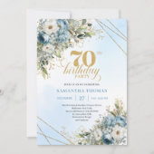 Invitation Classic dusty blue watercolor florals 70 birthday (Devant)