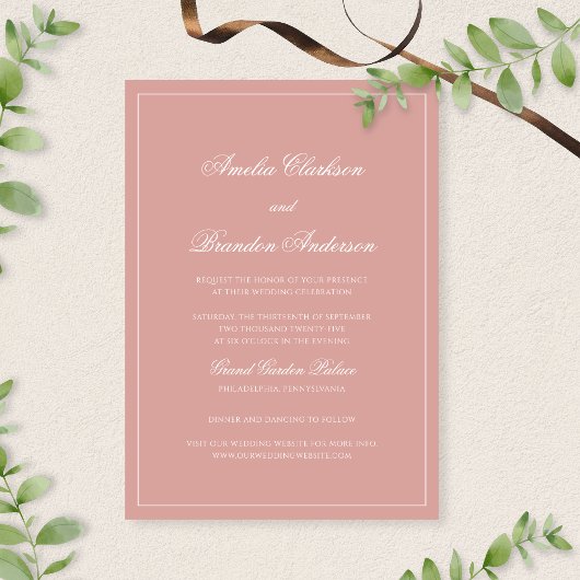 Invitation Classic Dusty Rose & White Border Script Wedding