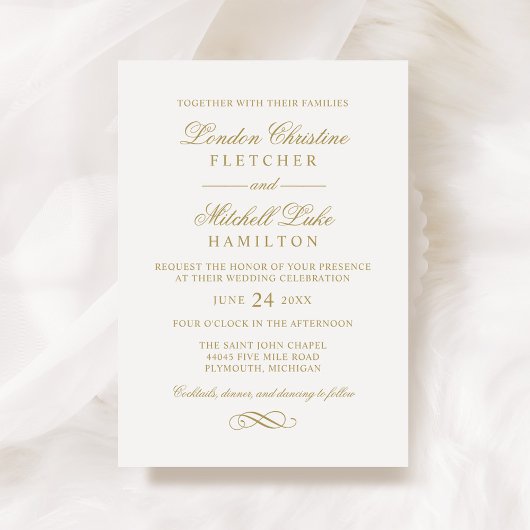 Invitation Classic Elegant Antique Mariage Or