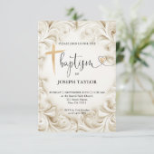 Invitation Classic Elegant Baptism Gold Cross Christening (Debout devant)