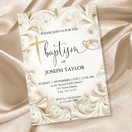Invitation Classic Elegant Baptism Gold Cross Christening