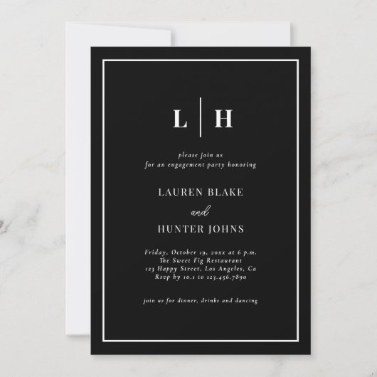Invitation Classic Elegant Black Engagement Party (Devant)