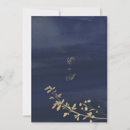 Invitation Classic élégant bleu marine or mariage (Dos)