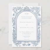 Invitation Classic Elegant Blue Arch Floral Frame Wedding (Devant)