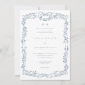 Invitation Classic Elegant Blue Delicate Floral Frame Wedding (Devant)