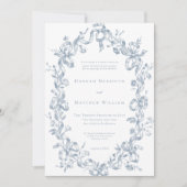 Invitation Classic Elegant Blue Oval Ribbon Frame Wedding (Devant)