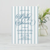 Invitation Classic Elegant Blue Stripes Boy Baby Shower (Debout devant)