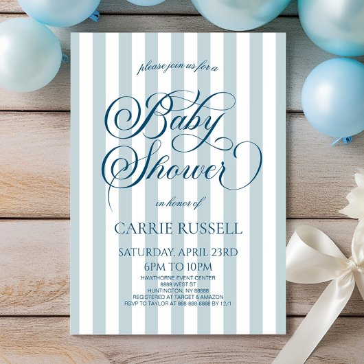Invitation Classic Elegant Blue Stripes Boy Baby Shower