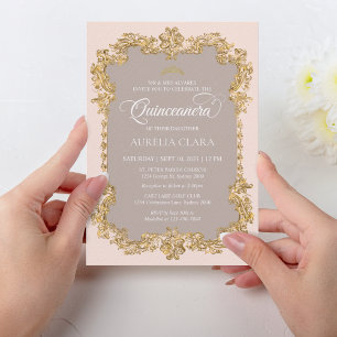 Invitation Classic Elegant Blush Rose Or Tiara Quinceanera